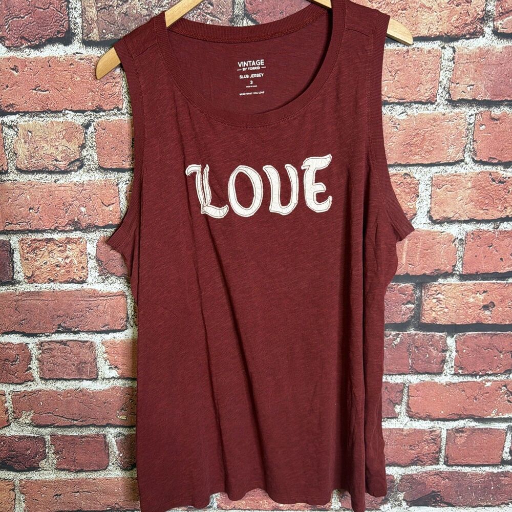 Vintage by Torrid Slub Jersey Red LOVE Graphic Tank Top Relaxed Stretch 3